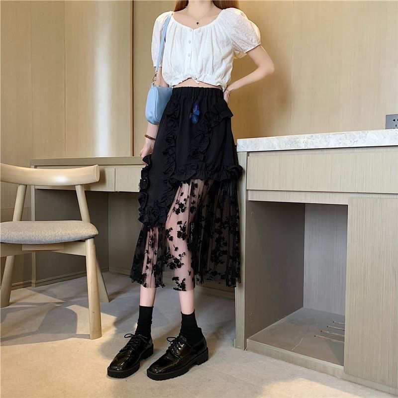 Black Lace Patchwork Skirt